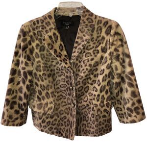 Talbots Petites Size 8P Velvet Velour Leopard Animal Print Lined Blazer Jacket 8